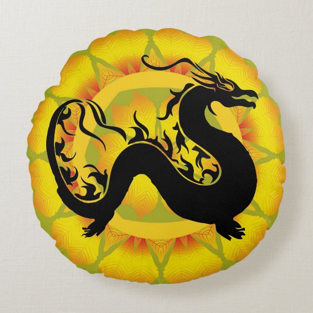 Asian Dragon Round Cushion (Front)