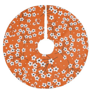 Asian Elegance: Red Floral Seamless Print Brushed Polyester Tree Skirt