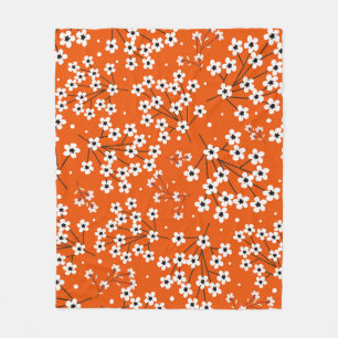 Asian Elegance: Red Floral Seamless Print Fleece Blanket