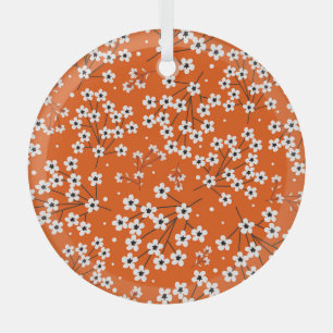 Asian Elegance: Red Floral Seamless Print Glass Tree Decoration