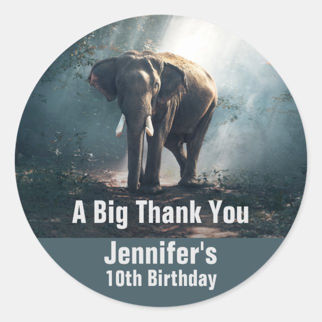 Asian Elephant in a Sunlit Forest Birthday Classic Round Sticker (Front)