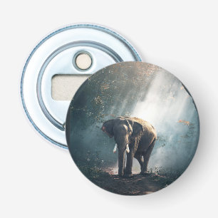 Asian Elephant in a Sunlit Forest Clearing Bottle Opener