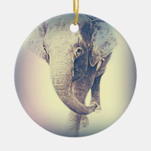 Asian Elephant in vintage colours Ceramic Ornament