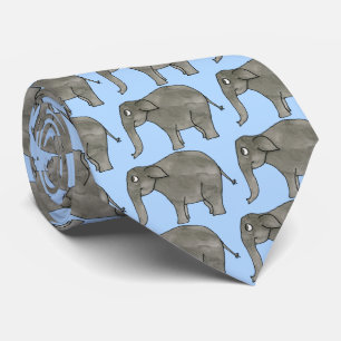 Asian Elephant, on Pastel Blue. Tie