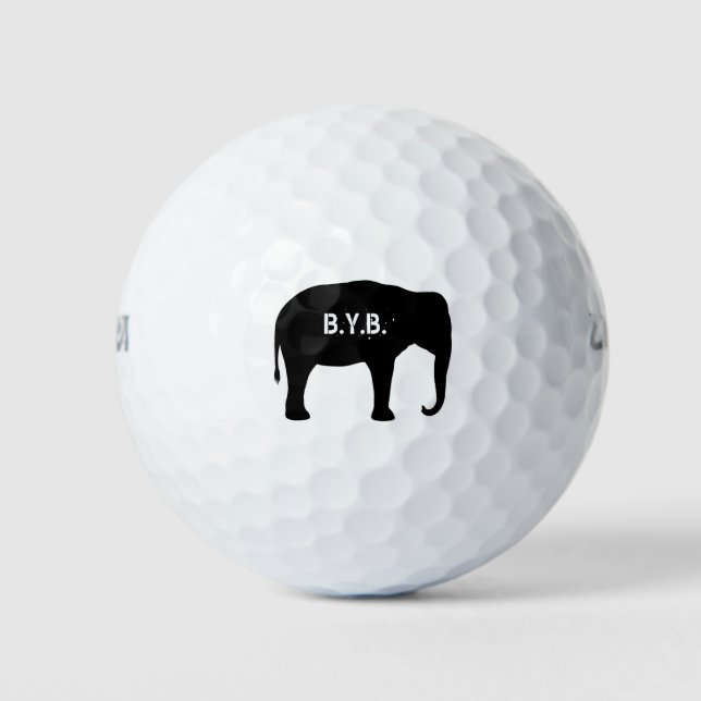 Asian Elephant Silhouette with Custom Text Golf Balls (Front)