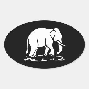 Asian Elephants Ahead Thai Elephant Trekking Sign Oval Sticker