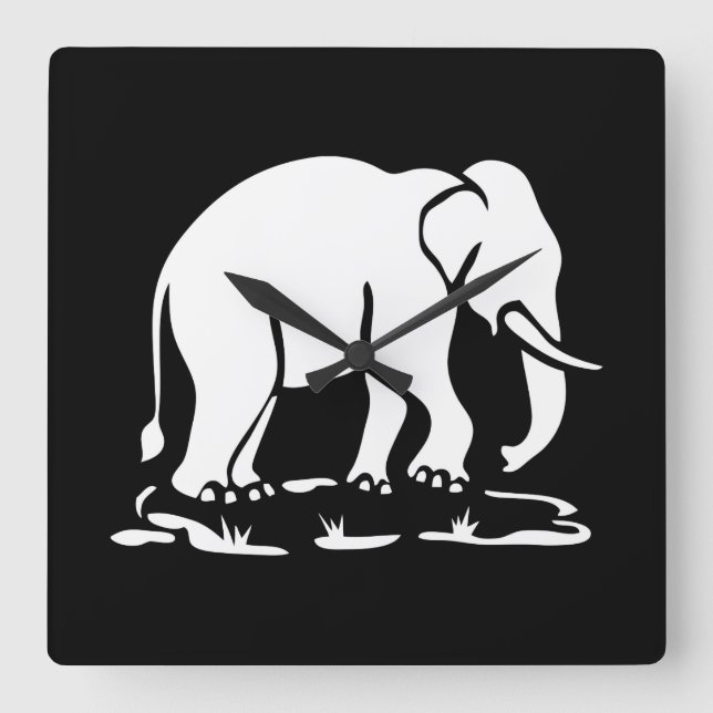 Asian Elephants Ahead Thai Elephant Trekking Sign Square Wall Clock (Front)