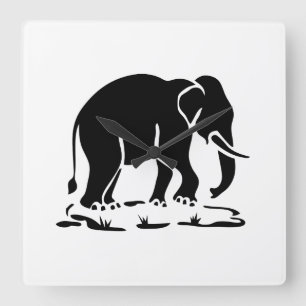 Asian Elephants Ahead Thai Elephant Trekking Sign Square Wall Clock