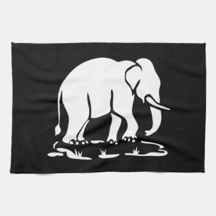 Asian Elephants Ahead Thai Elephant Trekking Sign Tea Towel