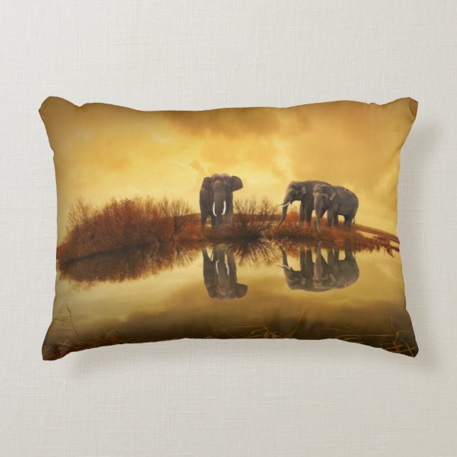 Asian Elephants in Thailand under a glowing sunset Decorative Cushion (Front)