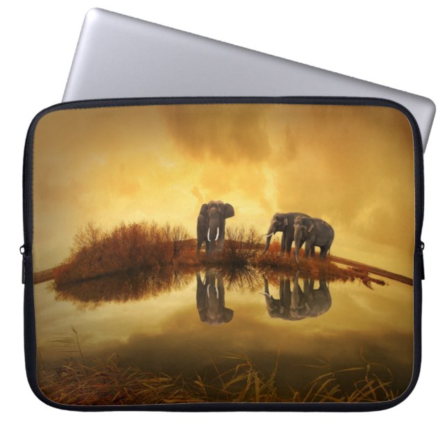 Asian Elephants in Thailand under a glowing sunset Laptop Sleeve (Front)
