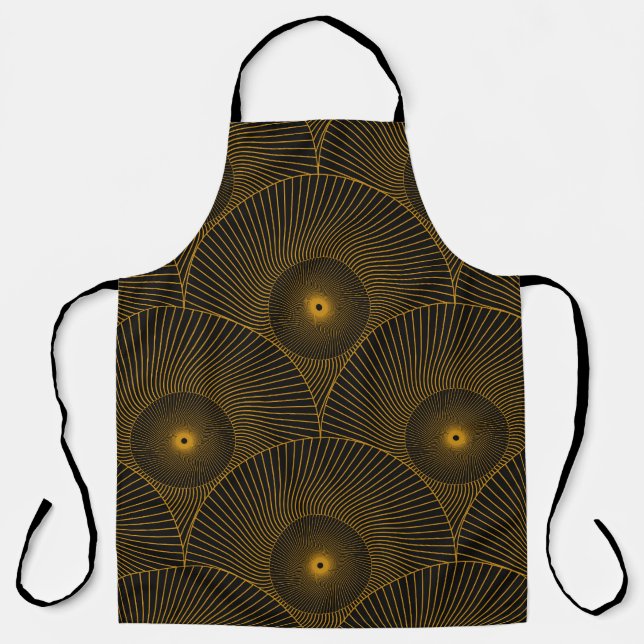 Asian feathers: gold-black seamless. apron (Front)
