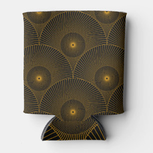 Asian feathers: gold-black seamless. can cooler