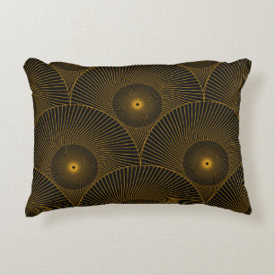 Asian feathers: gold-black seamless. decorative cushion