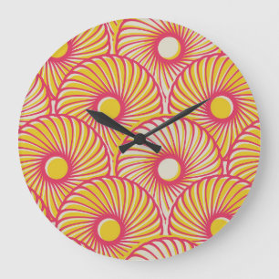 Asian feathers, orange-red scales, seamless. large clock