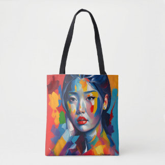 Asian female face image back tote bag