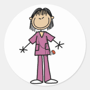 Asian Female Stick Figure Nurse Classic Round Sticker