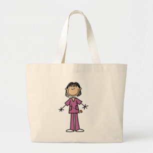 Asian Female Stick Figure Nurse Large Tote Bag