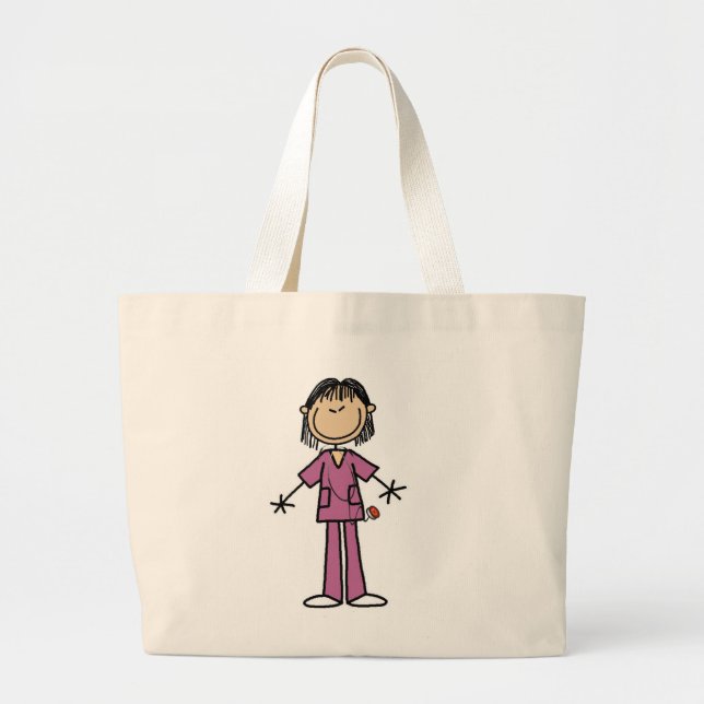 Asian Female Stick Figure Nurse Large Tote Bag (Front)