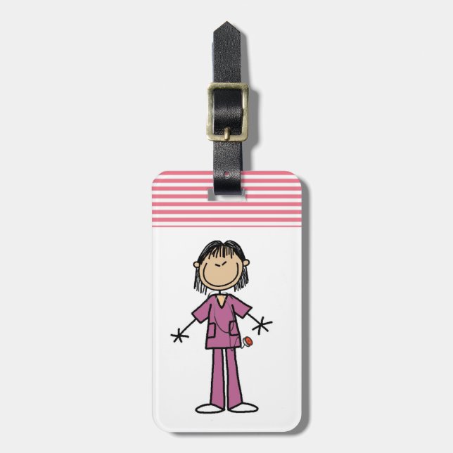 Asian Female Stick Figure Nurse Luggage Tag (Front Vertical)