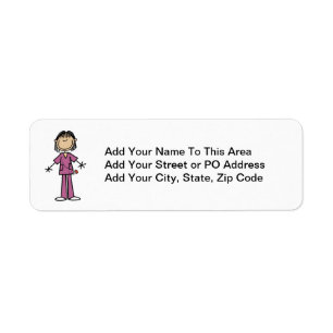 Asian Female Stick Figure Nurse Return Address Label
