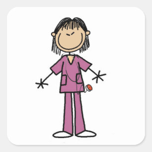 Asian Female Stick Figure Nurse Square Sticker