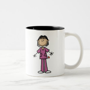 Asian Female Stick Figure Nurse Two-Tone Coffee Mug