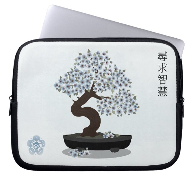 Asian floral bonsai blossom tree graphic design laptop sleeve (Front)