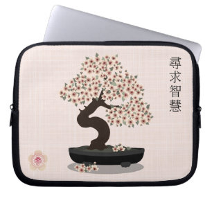 Asian floral bonsai blossom tree graphic design laptop sleeve