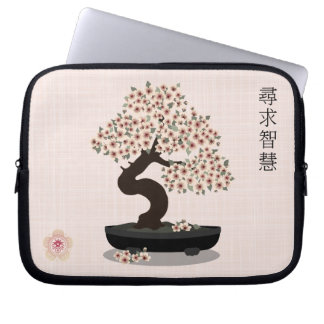 Asian floral bonsai blossom tree graphic design laptop sleeve