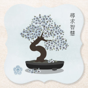 Asian floral bonsai blossom tree graphic design paper coaster