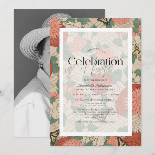 Asian Floral & Butterflies Beige Funeral Memorial Invitation