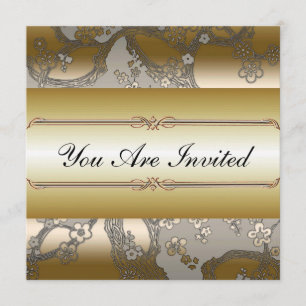 Asian Floral Gold and Silver Party Invitations