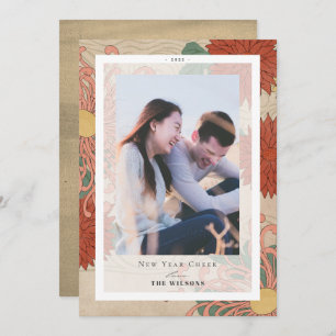 Asian Floral Pattern New Year Holiday Photo Card