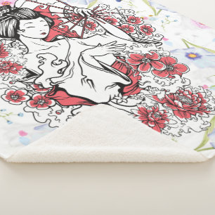 Asian floral sherpa blanket