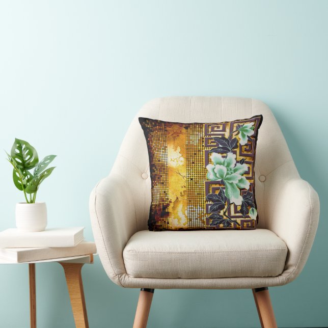 Asian Flower Design Throw Pillow (Chair)