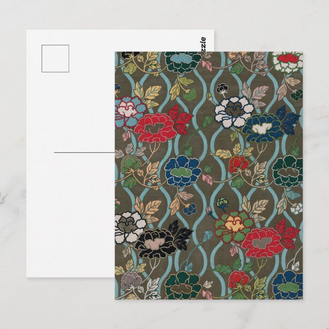 Asian Flower Fan Pattern Postcard (Front/Back)