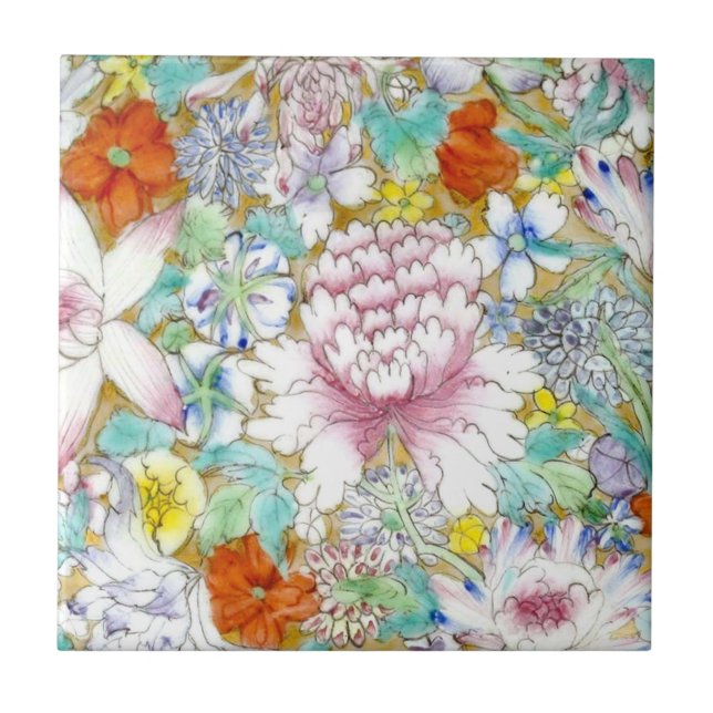 Asian Flowers Lotus Ceramic Tile (Front)