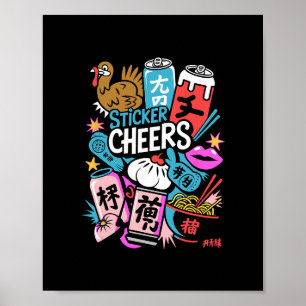 Asian Food Celebration Sticker Cheers Thanksgiving Poster