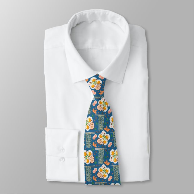 Asian Food Illustration Men’s Tie with Noodles (Tied)