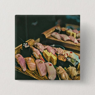 Asian food sushi lover 15 cm square badge