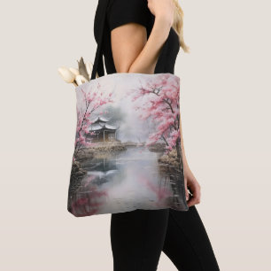 Asian Garden Pink Trees Tote Bag