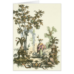 Asian Garden with Woman and Animals