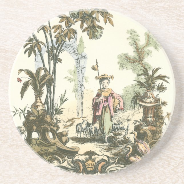 Asian Garden with Woman and Animals Coaster (Front)