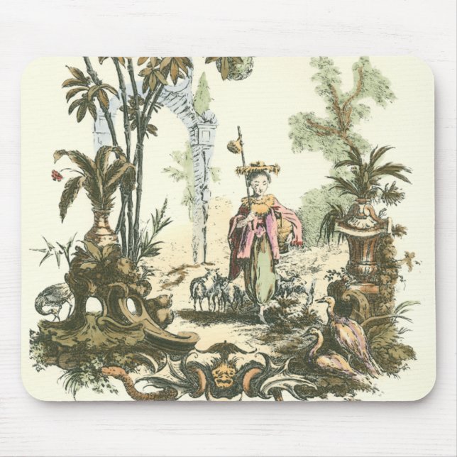Asian Garden with Woman and Animals Mouse Pad (Front)