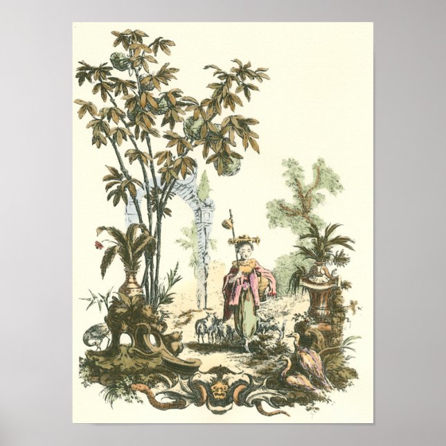 Asian Garden with Woman and Animals Poster (Front)