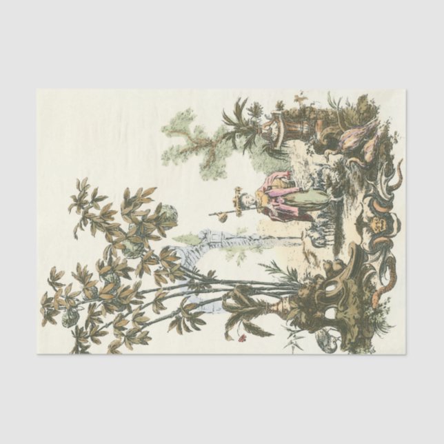 Asian Garden with Woman and Animals Tissue Paper (Front)