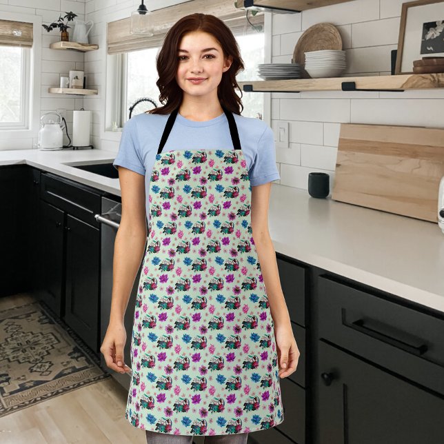 Asian Geisha Dragon Cherry Blossoms Blue Apron (Creator Uploaded)