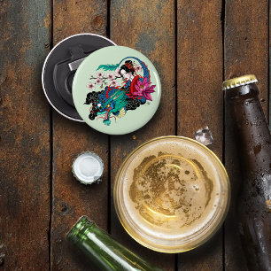 Asian Geisha Dragon Cherry Blossoms Blue Bottle Opener