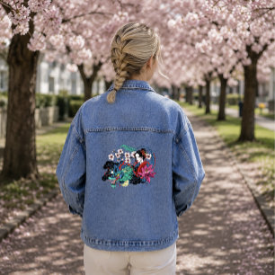 Asian Geisha Dragon Cherry Blossoms Blue Denim Jacket